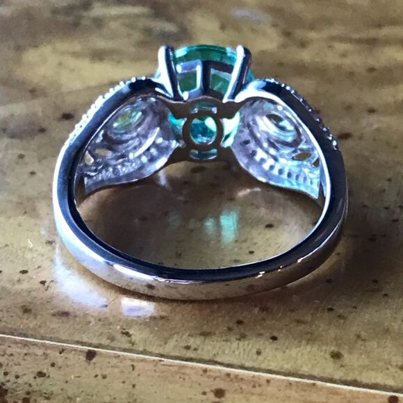 Peacock Quartz Natural Peridot Sterling Silver Ring Size 8 - Picture 2 of 9